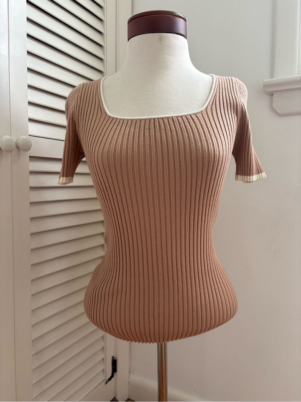 Ribbed Square Neck Short Sleeve Tee - Dusty Rose